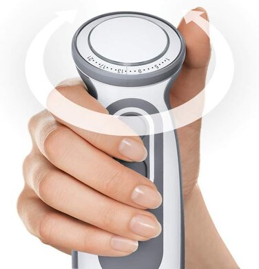 Блендер Braun MultiQuick 5 Vario MQ 5220WH, 1000 Вт, з нержавіючою насадкою, біло-сірий, комплект 2 аксесуари