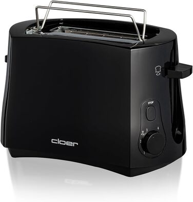 Тостер Cloer 3310 Cool-Wall 825 Вт, для 2 тостів, з підставкою для булочок, кришкою для крихт, функцією додаткового підйому, чорний