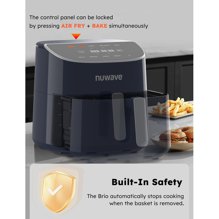 Аерофритюрниця Nuwave Brio Plus, 2.5 л, цифровий сенсорний дисплей, регулювання температури від 22.5°F до 450°F, темно-синя