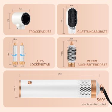 Airstyler 5 в 1 1000W з насадками для укладки, випрямлення та завивки волосся - білий