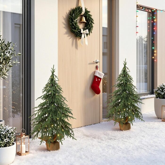 Штучна ялинка Hometopia з підсвіткою 90 см, 9 режимів світла, зелена з натуральним коричневим стовбуром