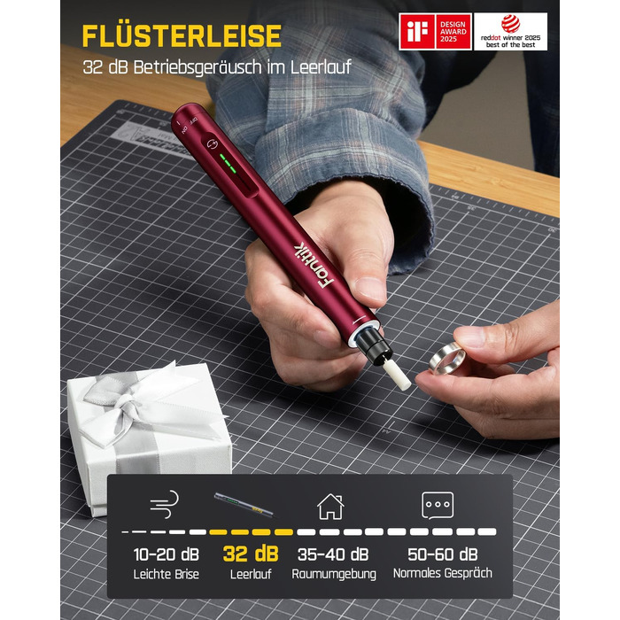 Multifunkціональний акумуляторний інструмент Fanttik F2 Master Mini (Полірування, 3D-друк, гравірування) - 35 насадок, 5 швидкостей, 25000 об/хв, червоний