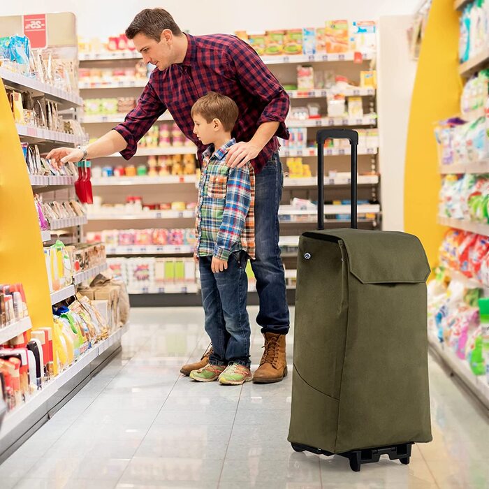 Кошик-тележка COSTWAY 2 в 1, 38 л, висота регулюється, 2 колеса, зелений, до 60 кг, з бічними кишенями та відділенням на блискавці