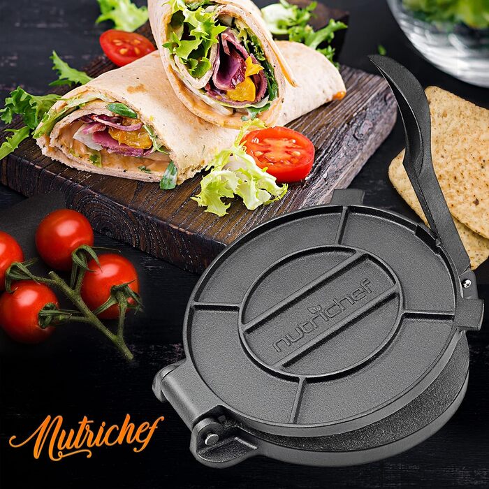 Чавунна преса для тортильї Nutrichef 20,3 см — професійна форма для тортильї, патаконес, роті та емпанадас