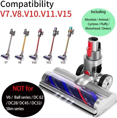 Електрощітка для пилососа Dyson V7/V8/V10/V11/V15 з підсвіткою, для твердих підлог і килимів з коротким ворсом