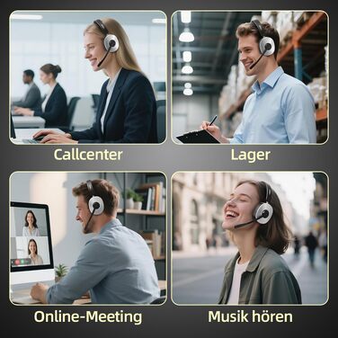 Бездротова гарнітура Wantek з мікрофоном та зарядною станцією, Bluetooth-навушники з USB-адаптером для кол-центру, офісу, Zoom, Skype та Teams, чорно-сріблясті