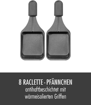 Раклетниця-фондю GASTROBACK 42567 для 8 осіб, антипригарна гриль-плита, знімна, для сім'ї та друзів, 1200 Вт, чорна/срібляста