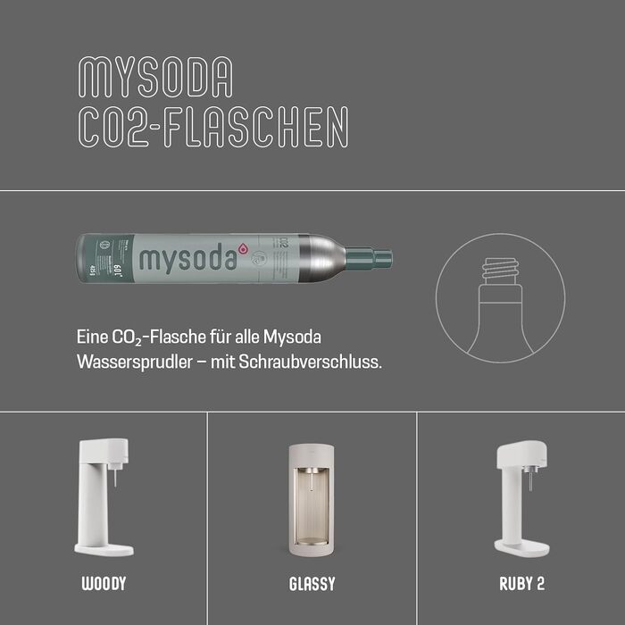 Сифон для газування води Mysoda Ruby 2 з алюмінієвим корпусом та пляшкою 1 л, біло-сріблястий (без циліндра CO2)