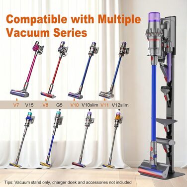 Стійка для пилососа Dyson з гаками для зберігання, сталь (чорна) - настінний монтаж без свердління, компактне зберігання аксесуарів