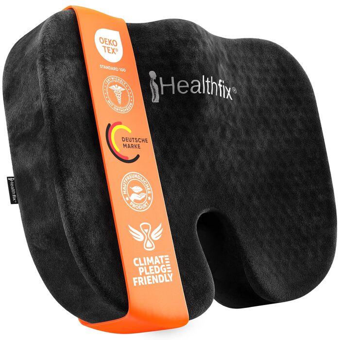 Ортопедична подушка для сидіння Healthfix з медом стільникової структури та велюровим покриттям, для офісного крісла, автомобіля та дому, 45x36x7 см (Чорна)