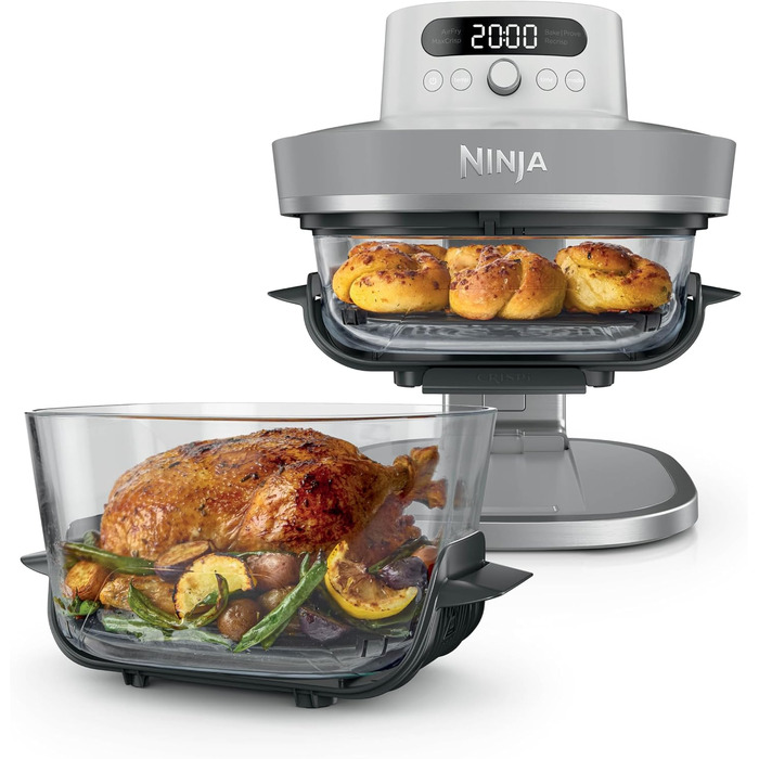 Скляна аерофритюрниця Ninja CRISPi PRO XL Air Fryer з 5 функціями, контейнерами CleanCrisp (5,7 л та 2,3 л) та кришкою для зберігання, біла, AS090EUGN