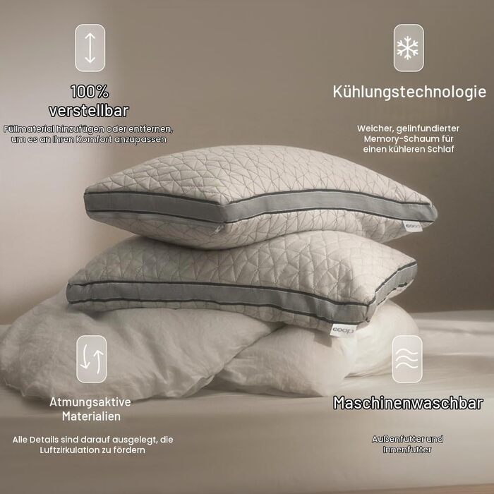 Регульована подушка Coop Home Goods Eden Cool King Size з ефектом пам'яті, гелевим наповненням та дихаючою тканиною Lulltra, універсальна