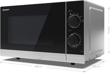 Мікрохвильова піч SHARP PS201AES, 700 Вт, 6 режимів, розморожування, 455x274x329 мм, срібляста