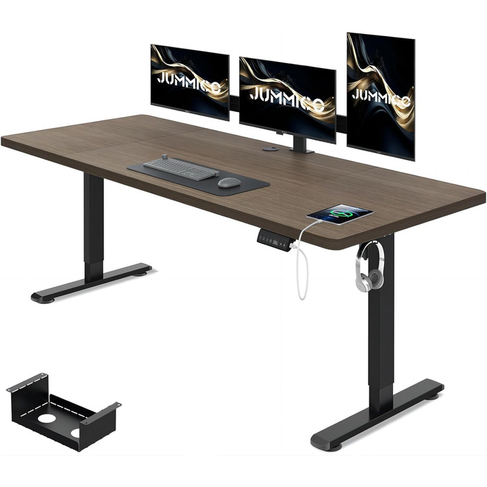 Електричний регульований стіл JUMMICO 160x80 см з USB, кабель-каналом, ергономічний комп'ютерний стіл для офісу, горіх