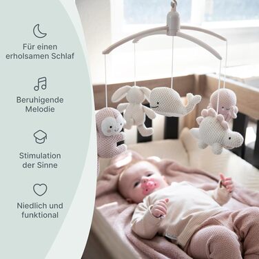 Музична мобіль Baby's Only Baby Heaven - рожева мобіль для немовлят з в'язаними фігурками, легко кріпиться, для хлопчиків та дівчаток