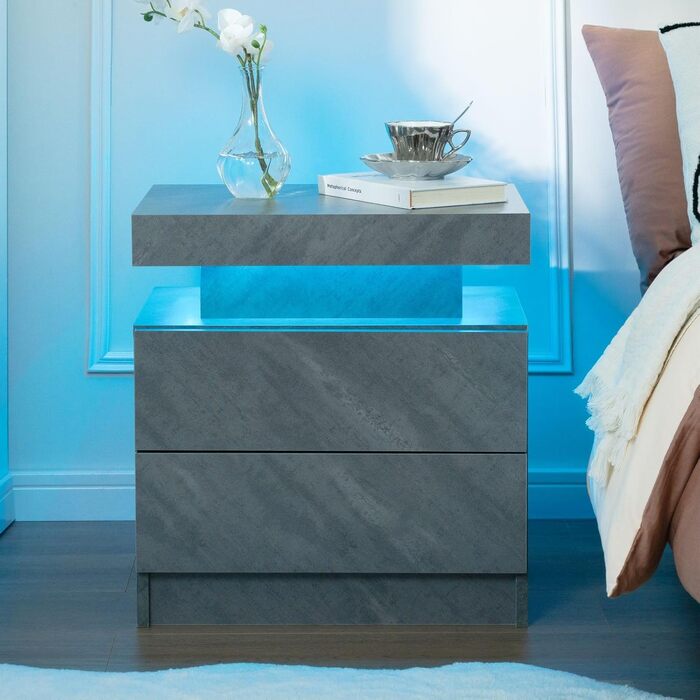 Cubehom LED тумба з підсвіткою, сучасна приліжкова тумба з 2 шухлядами для вітальні та спальні, чорне золото, 2 шт.