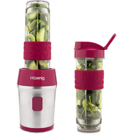 Міні-смузі міксер H.Koenig SMOO10, 570 мл, 300 Вт, 4 леза, 2 пляшки, BPA-free, рожевий
