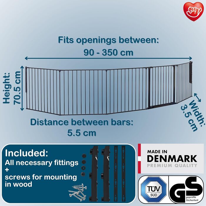 Захисний бар'єр BabyDan Flex L (90-350 см) - дитячий, для тварин, чорний. Made in Denmark