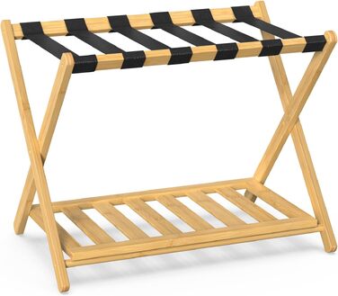 Набір бамбукових підставок для валіз BAMBOOHOMIE, складана багажна полиця з відділенням для зберігання, підставка для кейсів у спальню та готель (2 шт, натуральний колір)