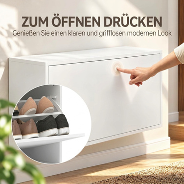 Підвісна шафа-органайзер для взуття з 2 відкидними полицями та верхньою поверхнею, вузька полиця на 6 пар взуття, 70 x 30 x 43 см, білий