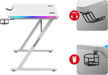 Геймерський стіл Huzaro Hero 2.5 120x60 см, RGB LED підсвітка, USB, тримачі для напоїв і навушників, карбонова стільниця, чорний
