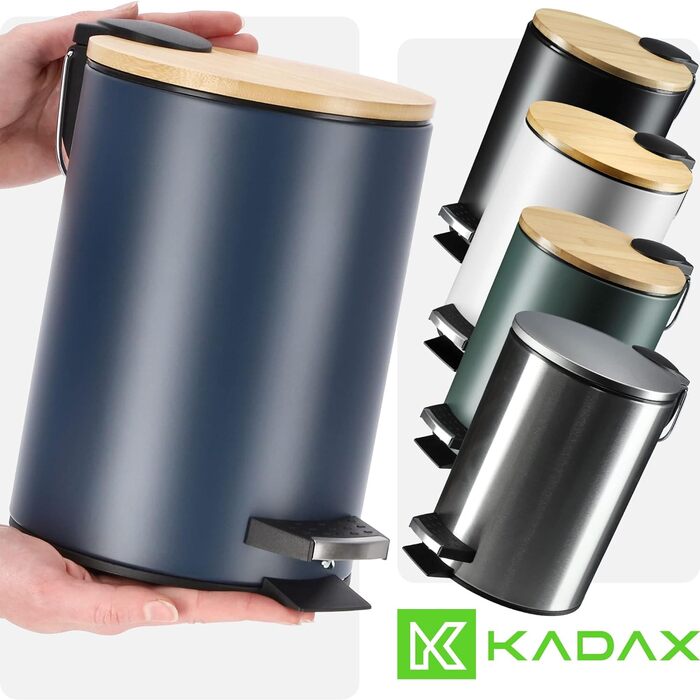 KADAX відро для сміття у ванну 3 л, косметичний педальний контейнер із бамбуковою кришкою, знімний внутрішній бак, чорний