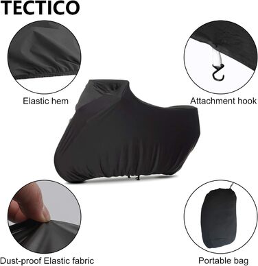 TECTICO Чохол для мотоцикла для приміщень, еластичний, велюровий, пилозахисний, чорний, розмір S-M (245 см), для гаража та шоу-руму