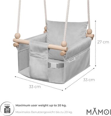 Дитяча гойдалка-крісло MAMOI® для дітей, дерев'яна гойдалка для дверного отвору, світло-сіра