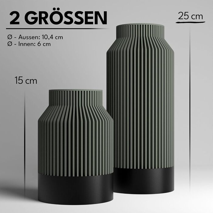 Ваза Kontura Moderne Pampasgras 25 см для сухоцвітів та зрізаних квітів, 3D-друк, зелена - Німецька якість