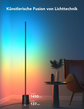 Розумна підлогова LED лампа Govee RGBIC з Wi-Fi, диміруванням, керуванням через Alexa/Google, синхронізацією з музикою, 64 режимами для вітальні та спальні