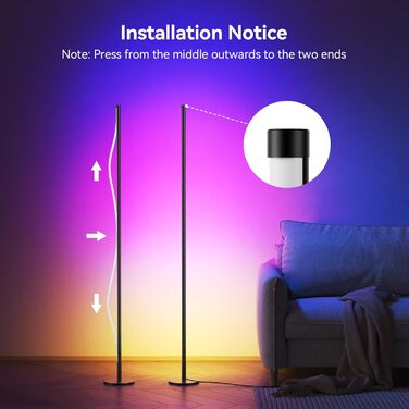 LED торшер для вітальні RGB 60 см кутовий, димується, з пультом та додатком, музичні режими, DIY, таймер - для спальні, геймінгу