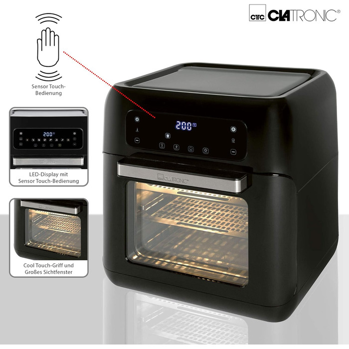 Аерофритюрниця Clatronic FR 3747 H, 11 л, без олії, сенсорне управління, 4 рівні, LED-дисплей, чорна