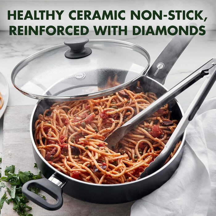 GreenPan Cambridge Сковорода для тушкування з кришкою (24см/3,1л), антипригарне покриття Ceramic, без PFAS, для індукційних плит, можна мити в посудомийній машині