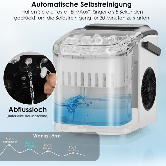 Льодогенератор побутовий Eiswürfelmaschine 12 кг/24год, 2 розміри льоду, нержавіюча сталь, самоочищення, для кухні, офісу, бару, вечірок