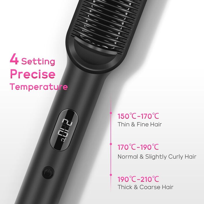 Іонна щітка-випрямляч для волосся PARWIN PRO BEAUTY, з LED-дисплеєм, захистом від опіків, швидким нагріванням за 20 секунд, 4 температурні режими, чорна