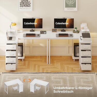 Кутовий письмовий стіл Coleshome L-подібний, 100x70 см, з 4 шухлядами, реверсивний комп'ютерний стіл для офісу та спальні, білий