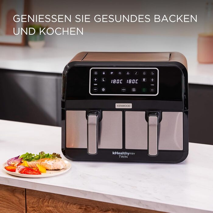 Аерофритюрниця з двома чашами Kenwood kHealthy Fry HFM20.000MB, 8л (2x4л), 8 програм, Dual Cook & Sync Finish, сенсорний дисплей, антипригарне покриття