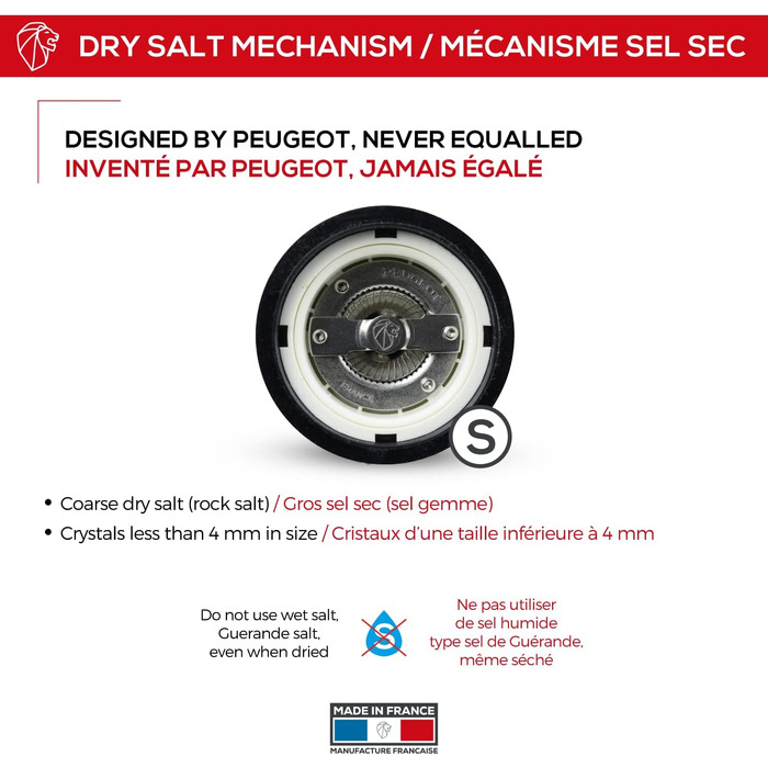 Млинок для солі Peugeot Paris u'Select, 12 см, 6 налаштувань помолу, дерево PEFC, чорний лак