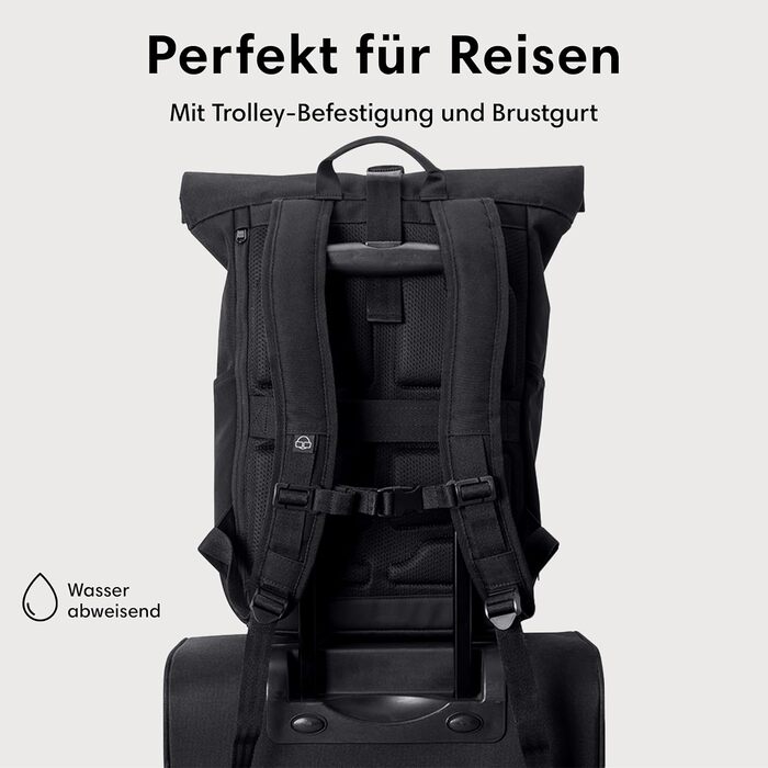 Рюкзак Johnny Urban Allen Medium чорний, водовідштовхувальний, 15л, rolltop, з відділенням для ноутбука, для університету, велосипеду, бізнесу, унісекс, екологічний
