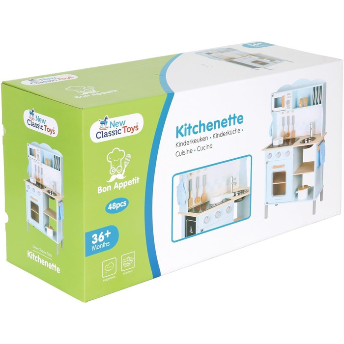 Дитяча кухня New Classic Toys 11065, сучасна, з плитою, синя, багатобарвна