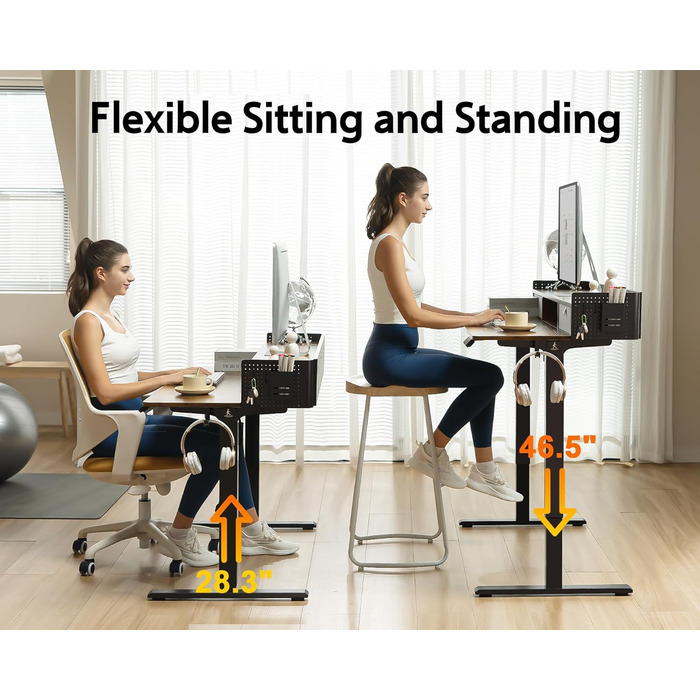 Електричний стіл WALKINGDESK з регулюванням висоти, 2 шухляди, 121,9x61 см, ергономічний робочий стіл для дому, з полицею, тримачем для ручок, гачком, рустикальний коричневий