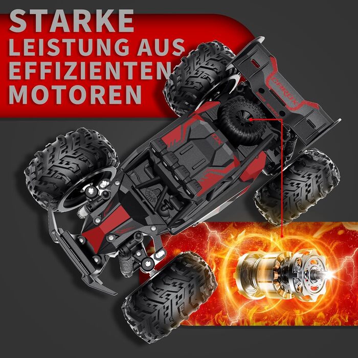 Радіокерований позашляховик Carox 1:18, 2.4 GHz, 25 км/год, Monstertruck з підсвічуванням (Червоний)