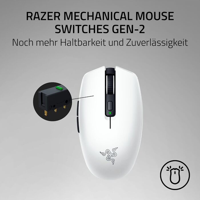 Ігрова бездротова миша Razer Orochi V2 HyperSpeed та Bluetooth, оптичний сенсор 18K DPI, 60 г, біла