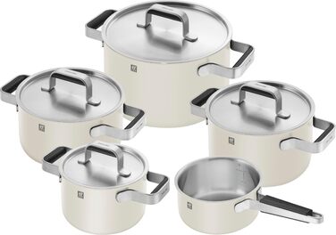 Набір каструль ZWILLING PURE, 5 предметів, з нержавіючої сталі 18/10, керамічне покриття, Stay-Cool ручки, придатний для миття в посудомийній машині, (слонова кістка)