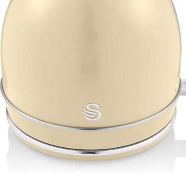 Електрочайник Swan Retro 1,8 л, вінтажний дизайн, Strix, бездротовий, BPA-free нержавійка, 3000 Вт, кремовий