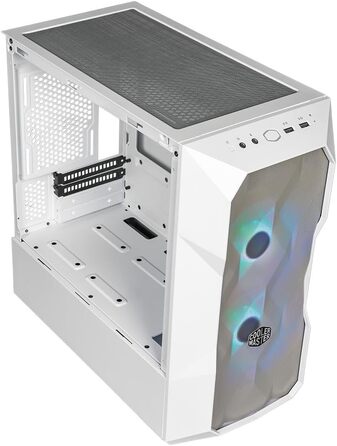 Корпус Cooler Master TD300 Mesh White Mini-Tower для Micro-ATX/Mini-ITX, білий, із сітчастою передньою панеллю для покращеного повітряного потоку, 2 ARGB-вентилятори 120 мм, бічна панель із загартованого скла, знімна верхня кришка, ARGB/PWM-хаб