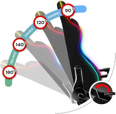 Ігрове крісло Huzaro Ranger 6.0 RGB Mesh з LED-підсвіткою для дітей, тканинне, до 130 кг, ергономічне, регульована висота, підголівник і поперекова підтримка, чорне