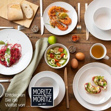 Набір посуду Moritz & Moritz BASIC на 12 осіб (36 предметів) - білий фарфор, сучасний дизайн. Включає: тарілки обідні, десертні, салатники.