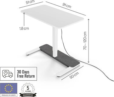 Електричний стіл для дому Desk One, 91x51 см, темно-сірий/чорний, регульована висота, письмовий стіл для офісу, гарантія 5 років