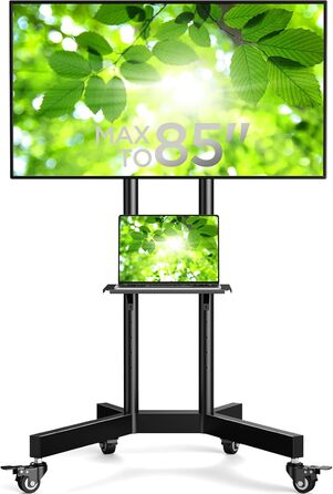 Переносна стійка Perlegear для телевізорів 32-85" (плазма/LCD/LED) до 60 кг, мобільна підставка на колесах із поличкою, регулювання висоти, VESA 600x400 мм